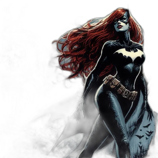 comic book art, concept art, fantasy art, female, superhero, red, hair, black transparent PNG cut-out