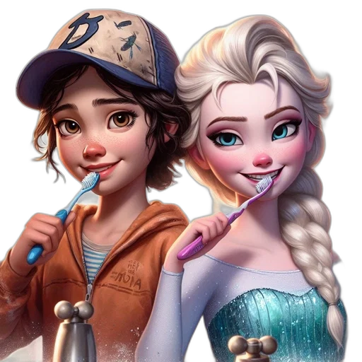 fantasy art, concept art, photorealistic, cartoon, snow, underwater, two, animated transparent PNG cut-out