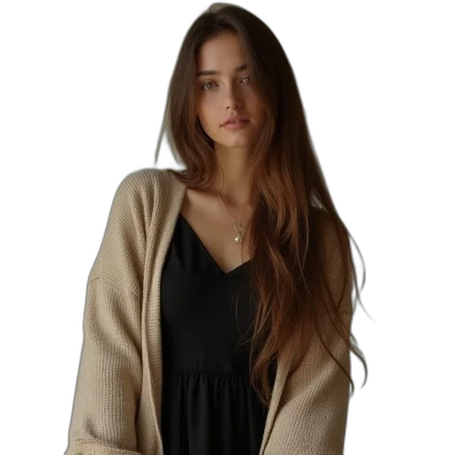 jacket, dress, jewelry, hair transparent PNG cut-out