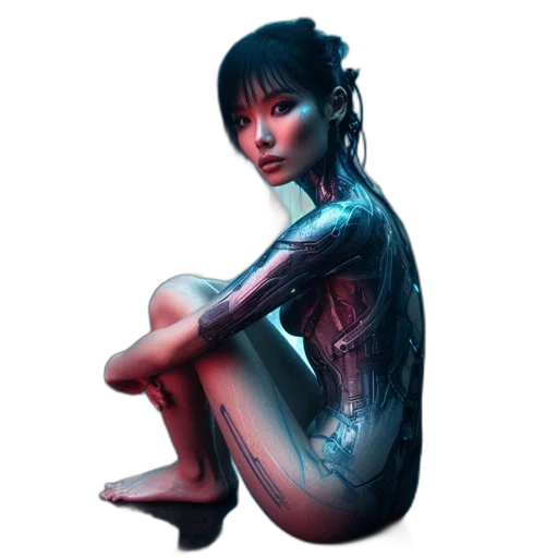robot, dress, cyberpunk, concept art, fantasy art, photorealistic, neon lights, outer space transparent PNG cut-out