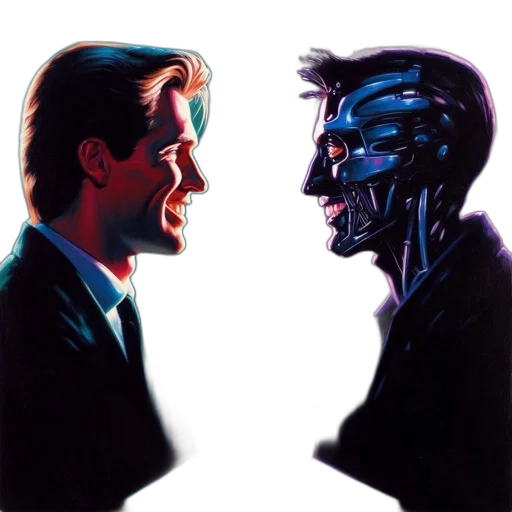 robot, mask, face, concept art, vaporwave, comic book art, cyberpunk, neon lights transparent PNG cut-out