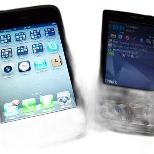 3d render, iphone, nokia, phone, sit, side, table transparent PNG cut-out