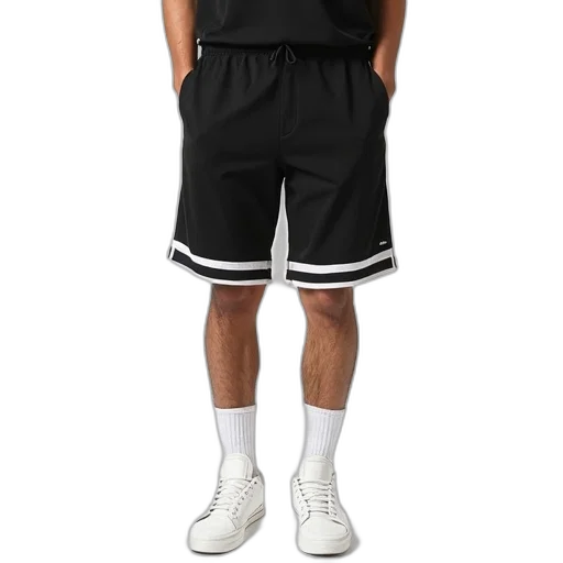 monochrome, man, wearing, black, shorts, white, stripe, side transparent PNG cut-out
