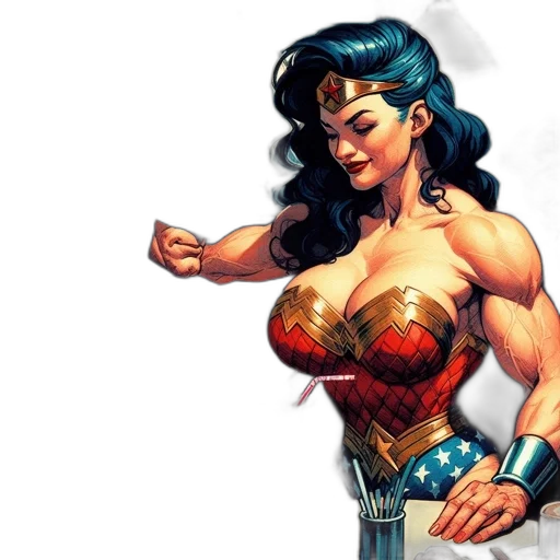comic book art, concept art, batman, wonder, woman, sit, diner, both transparent PNG cut-out
