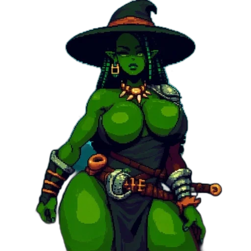 staff, jewelry, dress, concept art, pixel art, fantasy art, comic book art, green transparent PNG cut-out
