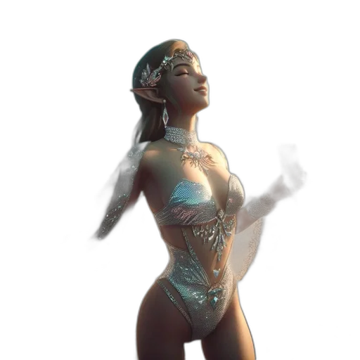 dress, jewelry, staff, crown, concept art, fantasy art, 3d render, cyberpunk transparent PNG cut-out
