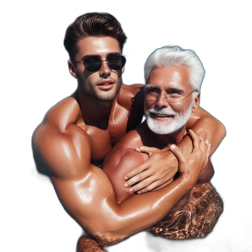 photorealistic, cartoon, fantasy art, oil painting, two, men, one, younger transparent PNG cut-out