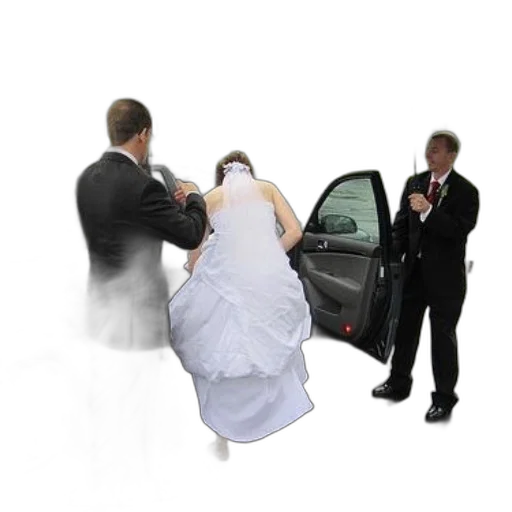 car, dress, staff, photorealistic, 3d render, concept art, bride, white transparent PNG cut-out