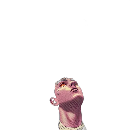 face, robot, mask, creature, comic book art, concept art, vaporwave, 3d render transparent PNG cut-out