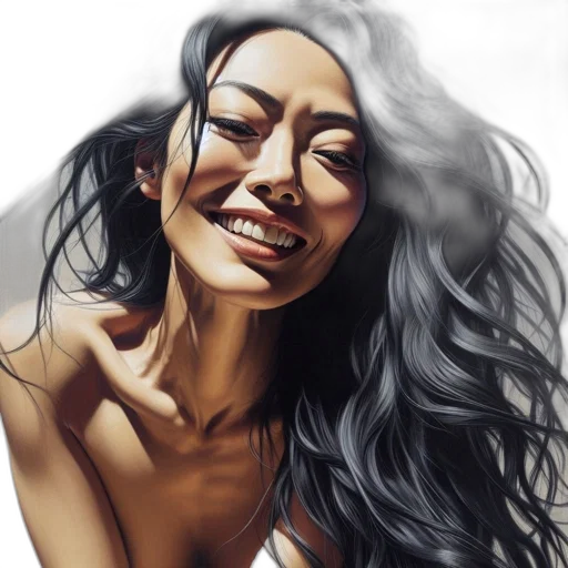 face, photorealistic, oil painting, fantasy art, watercolor, joyful, smiling, woman transparent PNG cut-out