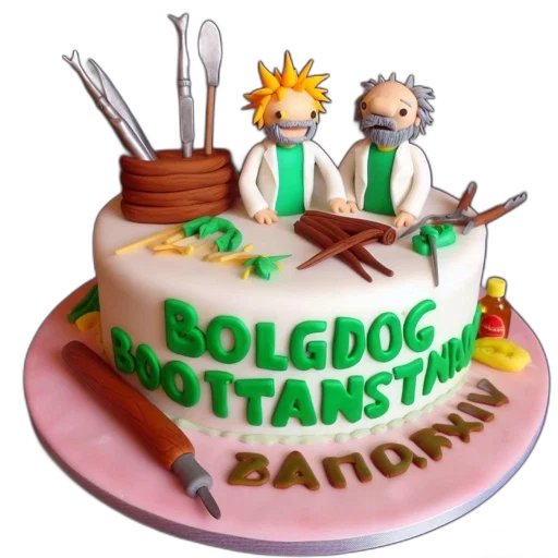 3d render, white, birthday, cake, features, two, beard-wearing, figurines transparent PNG cut-out