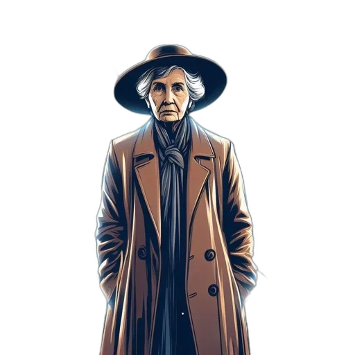 jacket, hat, face, staff, comic book art, concept art, pixel art, fantasy art transparent PNG cut-out