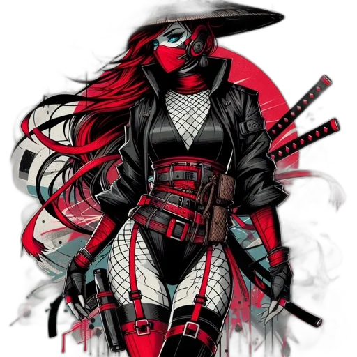 mask, comic book art, concept art, cyberpunk, fantasy art, red, monochrome, female transparent PNG cut-out