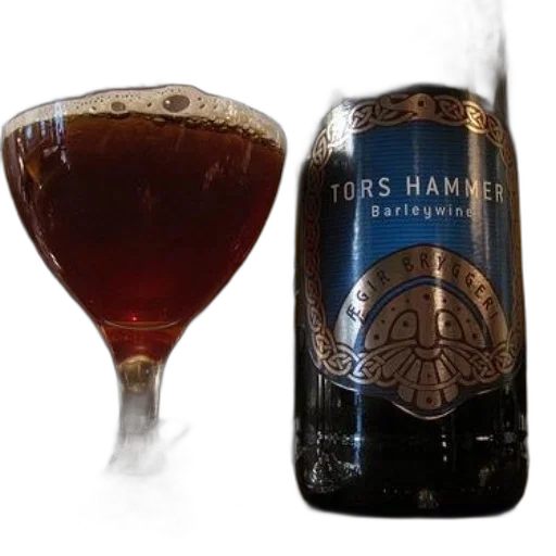 bottle, tors, hammer, barleywine, sits, next, glass, filled transparent PNG cut-out