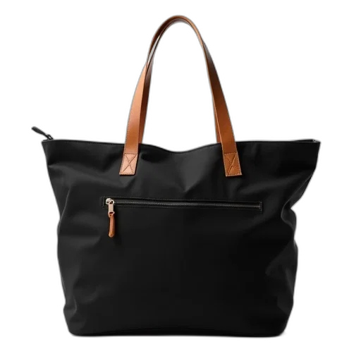 dark, monochrome, black, canvas, bag, wooden, handles, zipper transparent PNG cut-out