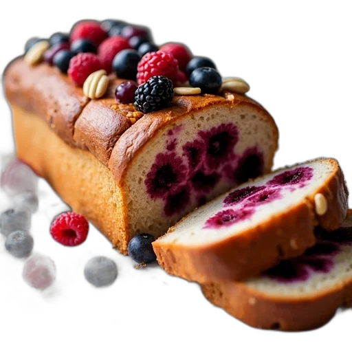 food, photorealistic, 3d render, close-up, mixed, berry, pull-apart, bread transparent PNG cut-out