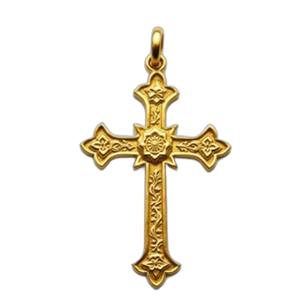 jewelry, sword, staff, crown, gold, cross, pendant, intricate transparent PNG cut-out
