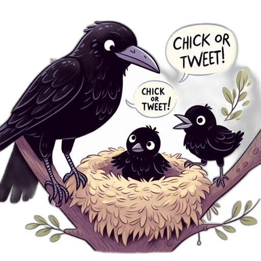 concept art, dark, monochrome, raven, crow, family, resides, nest transparent PNG cut-out