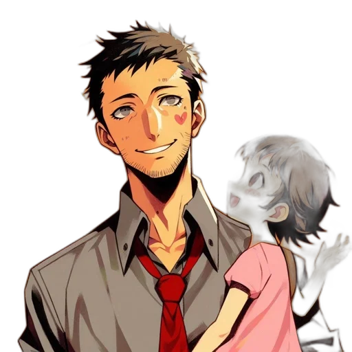 staff, face, jacket, anime, cartoon, comic book art, pixel art, red transparent PNG cut-out