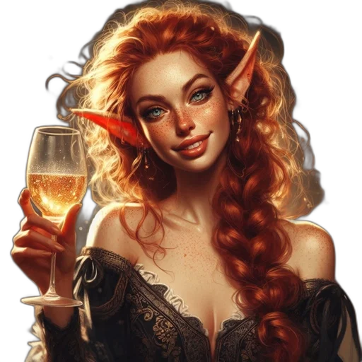 fantasy art, concept art, pixel art, photorealistic, golden, red, fantastical, woman transparent PNG cut-out