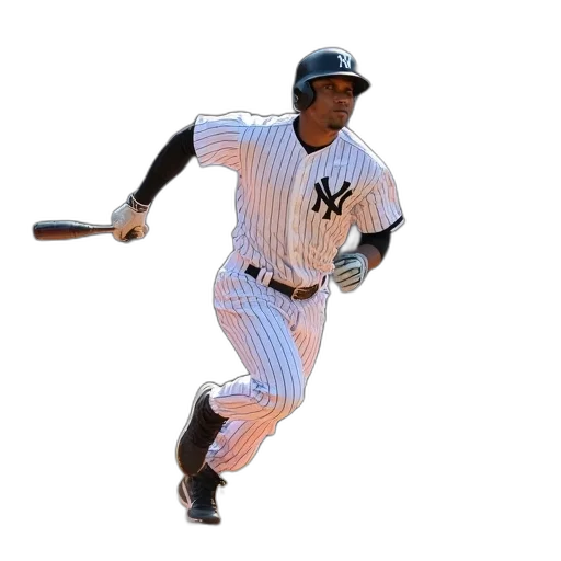 weapon, photorealistic, baseball, player, yankees, uniform, running, field transparent PNG cut-out