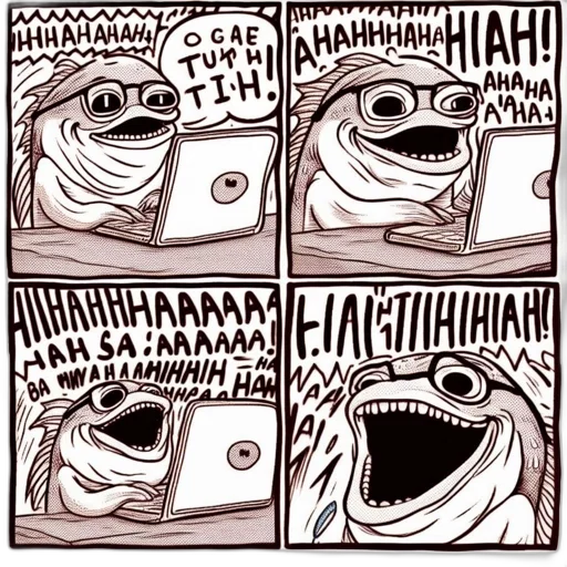 robot, fire, four-panel, comic, strip, features, fish, character transparent PNG cut-out