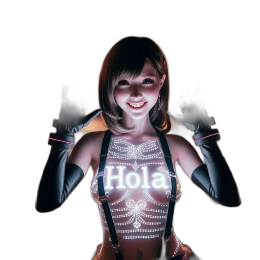 robot, mask, concept art, comic book art, cyberpunk, 3d render, neon lights, female transparent PNG cut-out