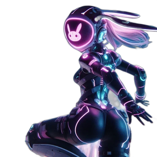robot, mask, weapon, jacket, cyberpunk, concept art, 3d render, vaporwave transparent PNG cut-out