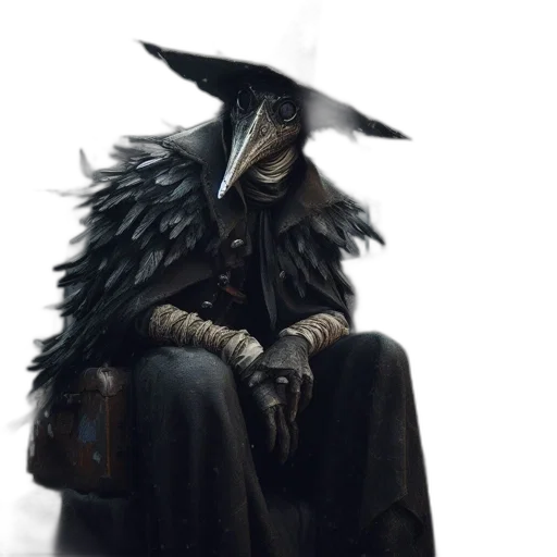 mask, jacket, hat, staff, concept art, fantasy art, photorealistic, cyberpunk transparent PNG cut-out