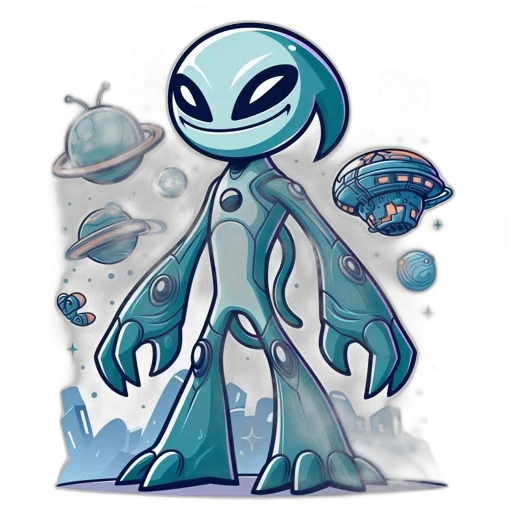 creature, robot, staff, concept art, pixel art, fantasy art, comic book art, outer space transparent PNG cut-out