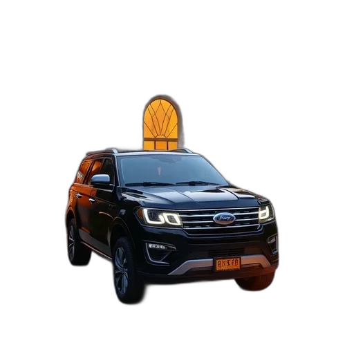 car, hat, weapon, photorealistic, 3d render, black, suv, parked transparent PNG cut-out