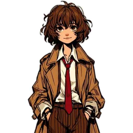 jacket, staff, dress, pixel art, concept art, anime, cartoon, earth tones transparent PNG cut-out