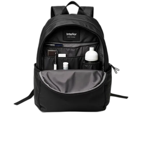 jacket, black, backpack, zipper, pocket, front, featuring, label transparent PNG cut-out