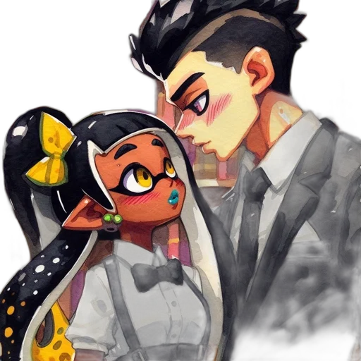 watercolor, anime, concept art, pixel art, golden, monochrome, two, animated transparent PNG cut-out