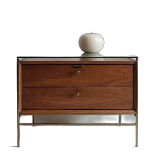 furniture, jewelry, 3d render, earth tones, walnut, nightstand, glass, top transparent PNG cut-out