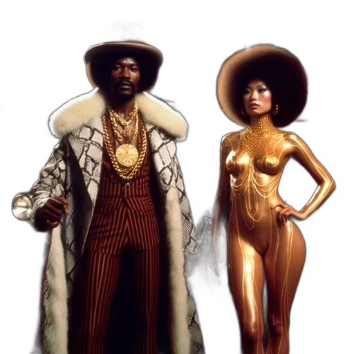 concept art, golden, man, snake-skin, patterned, jacket, wide-brimmed, hat transparent PNG cut-out