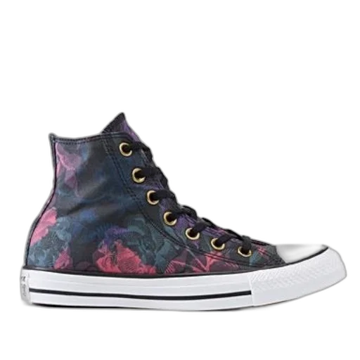 shoes, black, converse, sneaker, floral, pattern, side, gold transparent PNG cut-out