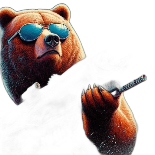 staff, weapon, jacket, concept art, pixel art, comic book art, photorealistic, bear transparent PNG cut-out