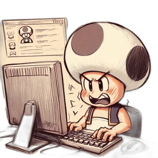 robot, hat, concept art, pixel art, cartoon, 3d render, toad, mario transparent PNG cut-out