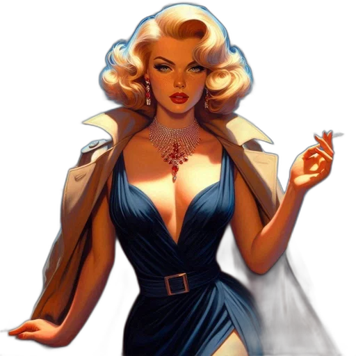 dress, comic book art, concept art, fantasy art, pixel art, woman, vintage-styled, blonde transparent PNG cut-out