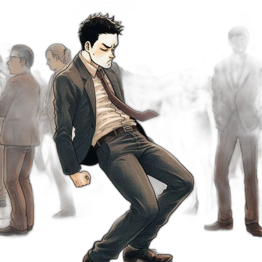 concept art, comic book art, cartoon, anime, city street, monochrome, determined, young transparent PNG cut-out