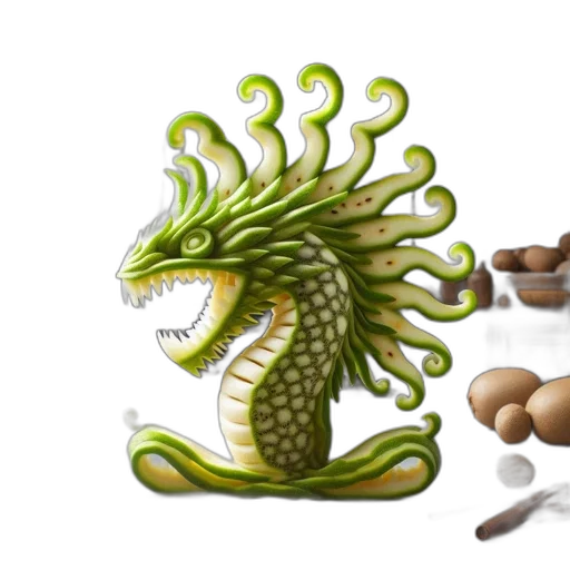 dragon, food, 3d render, fantasy art, concept art, photorealistic, earth tones, green transparent PNG cut-out