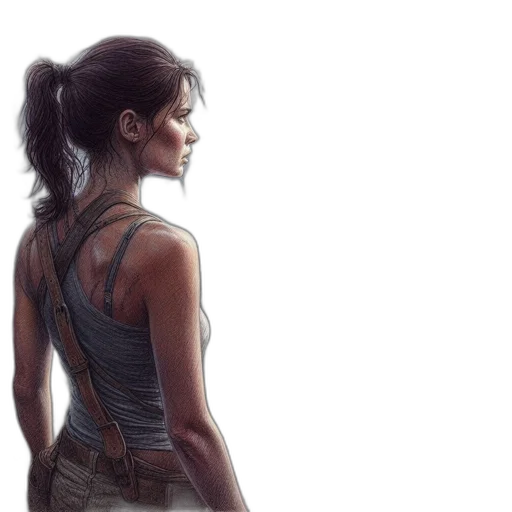 concept art, comic book art, photorealistic, fantasy art, earth tones, blue, woman, adventurer transparent PNG cut-out