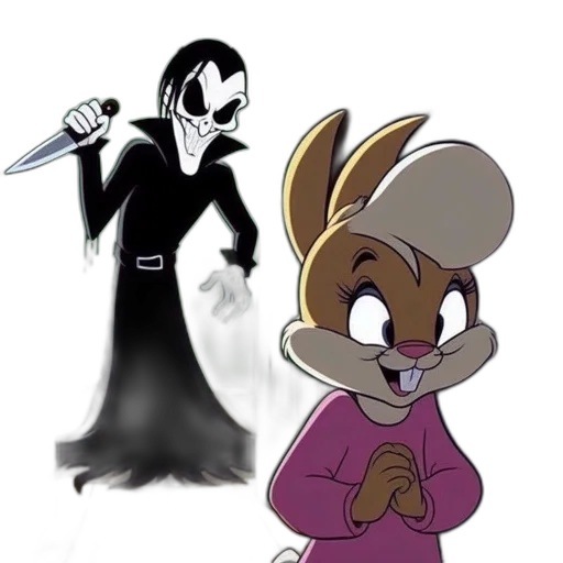 mask, concept art, cartoon, comic book art, two, contrasting, characters, sinister transparent PNG cut-out