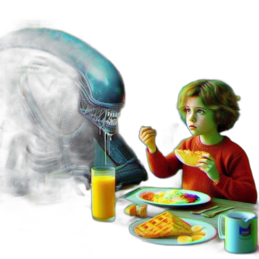 food, robot, creature, concept art, vaporwave, photorealistic, 3d render, outer space transparent PNG cut-out