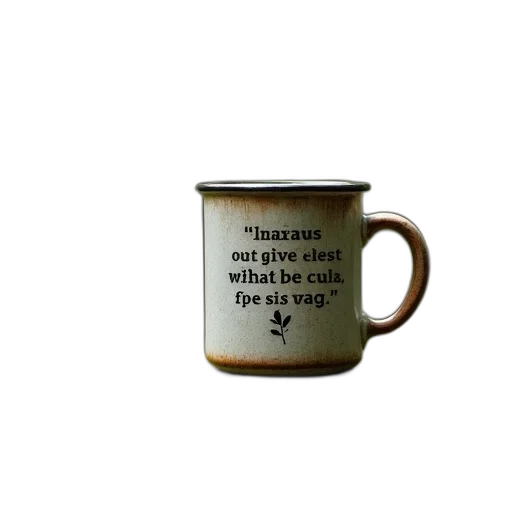 camp, mug, quote, sitting, top, moss, covered, log transparent PNG cut-out