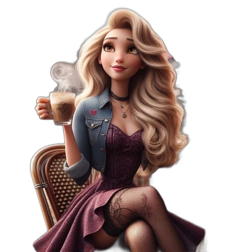 dress, cartoon, 3d render, fantasy art, photorealistic, woman, purple, fishnet transparent PNG cut-out