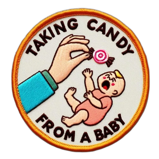 circular, patch, depicts, humorous, scene, hand, taking, candy transparent PNG cut-out
