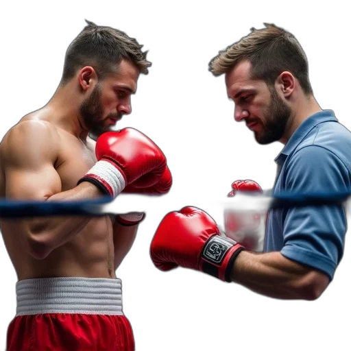 photorealistic, boxer, wearing, red, gloves, white, uniform, standing transparent PNG cut-out