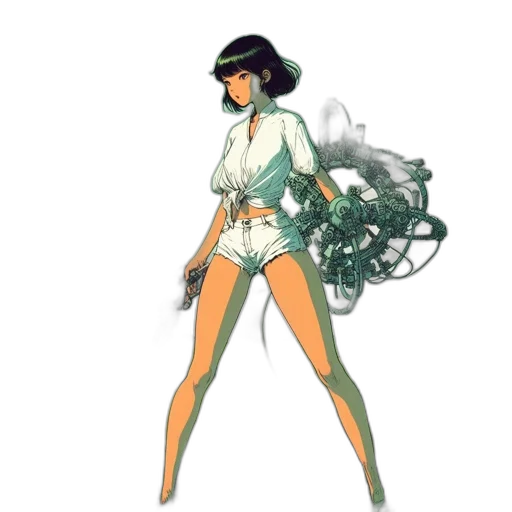 dress, staff, weapon, concept art, comic book art, pixel art, cyberpunk, green transparent PNG cut-out